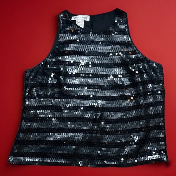 Elegant Sexy Black Sequin Size 14 Jones New York top Sissy Drag CD TV XL - Picture 3 of 5